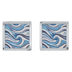 Blue White Wave Pattern 05 Cufflinks