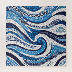 Blue White Wave Pattern 05 Jigsaw Puzzle
