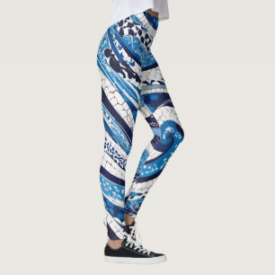 Blue White Wave Pattern 05 Leggings
