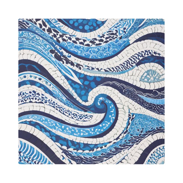 Blue White Wave Pattern 05 Metal Print (Front)