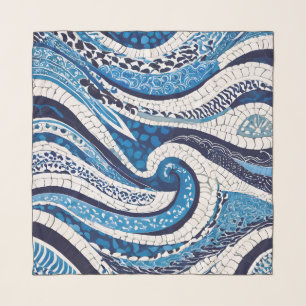 Blue White Wave Pattern 05 Scarf