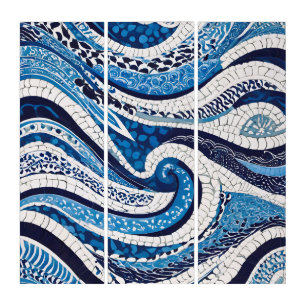 Blue White Wave Pattern 05 Triptych