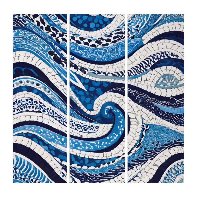 Blue White Wave Pattern 05 Triptych (Front)