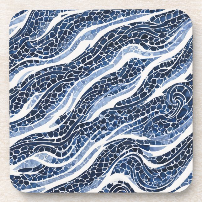 Blue White Wave Pattern 15 Beverage Coaster (Front)