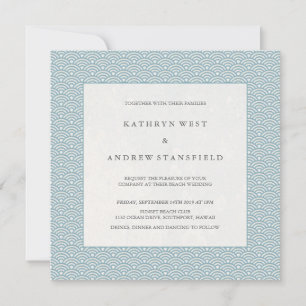Blue + White Wave Pattern Beach Wedding Invitation