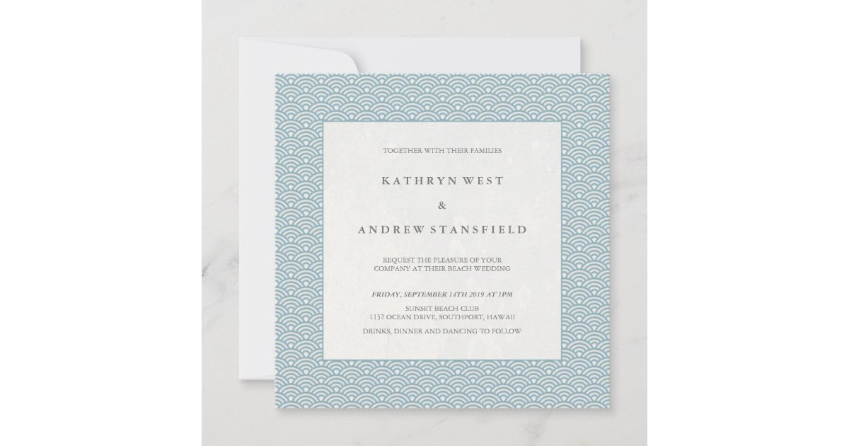 Blue + White Wave Pattern Beach Wedding Invitation | Zazzle