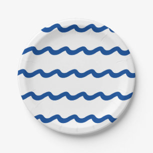 Blue white waves nautical party paper plates