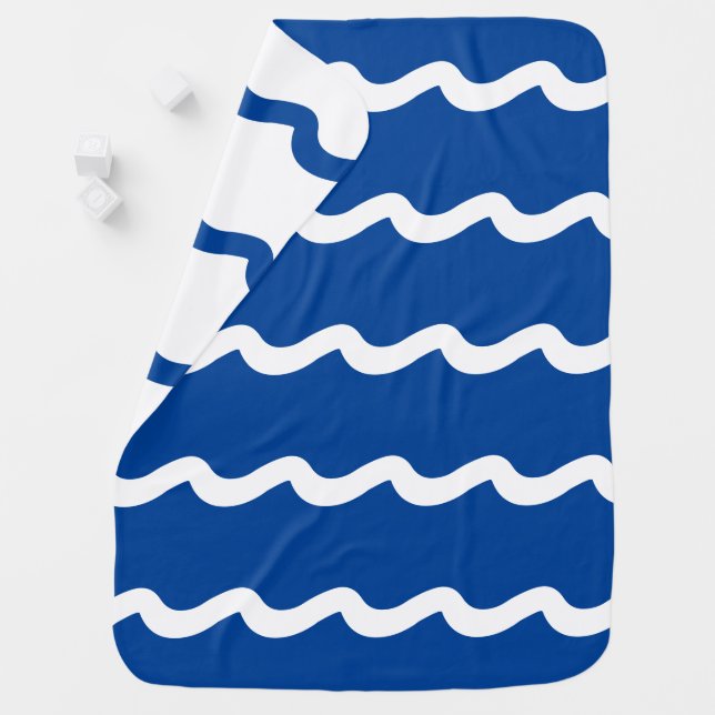 Blue white waves nautical reversible pattern Baby  Blanket (In Situ)