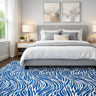 Blue White Wavy Contemporary Abstract Pattern Rug