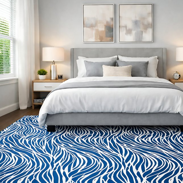 Blue White Wavy Contemporary Abstract Pattern Rug (Creator Uploaded)