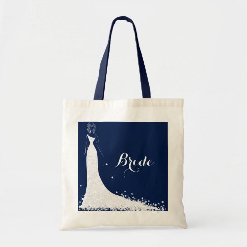 Blue  White Wedding Dress  Vintage Lace Tote Bag