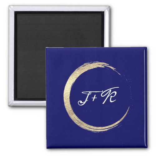 Blue White Wedding Monogram Gold Save The Date Magnet