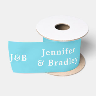 Blue White Wedding Monogram Personalized Names Satin Ribbon