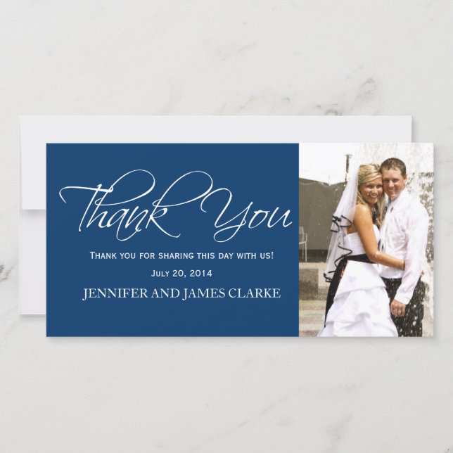 Blue White Wedding Thank You Photo Cards (Front)