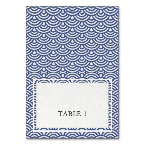 Blue  White Wedding Wave Pattern Place Name Card