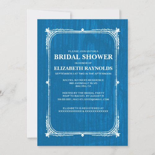 Blue White Western Barn Wood Bridal Shower Invites