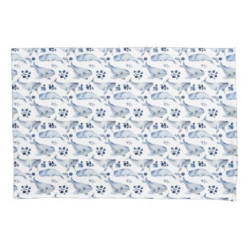 Blue White Whale Ocean Pattern Nursery Pillow Case