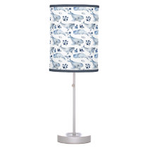 Blue White Whale Ocean Pattern Nursery Table Lamp