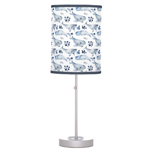 Blue White Whale Ocean Pattern Nursery Table Lamp
