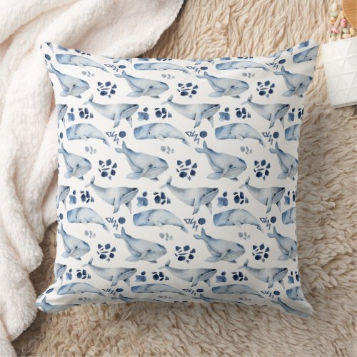  Blue White Whale Ocean Theme Nursery  Throw Pillow
