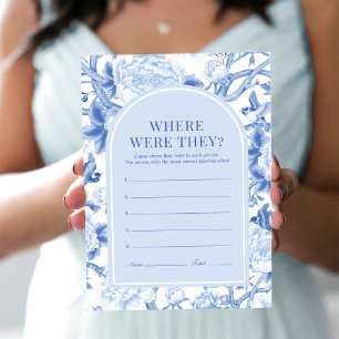 Blue White Where Were They Bridal Shower Game Card