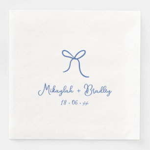 Blue & White Whimsical Bow Personalized Wedding Paper Dinner Napkins