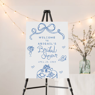 Blue White Whimsical Bridal Shower Welcome Sign
