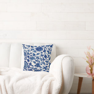 Blue White Wildflower French Country Chinoiserie  Throw Pillow