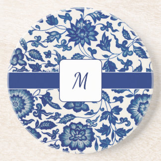 Blue White Wildflower French Country Custom Name Coaster