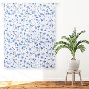 Blue White Wildflower Meadow Botanical Floral Sheer Curtains