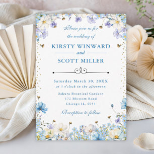 Blue White Wildflowers Forget Me Nots Wedding Invitation