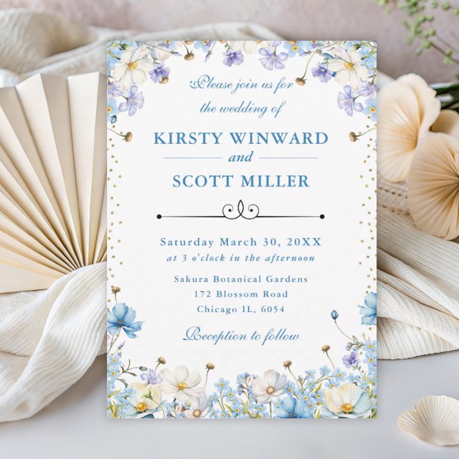 Blue White Wildflowers Forget Me Nots Wedding Invitation (Creator Uploaded)