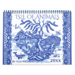 Blue White Willow Animal Nature Whimsical Design Calendar