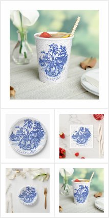 BLUE WHITE WILLOW ANIMAL, RABBIT PAPER PARTY GOODS