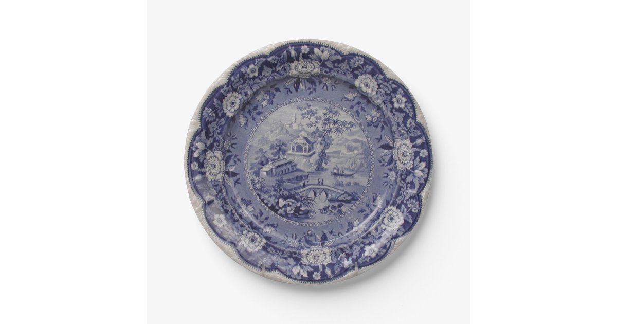 Blue White Willow Delft Faux Porcelain Floral Paper Plate Zazzle Com
