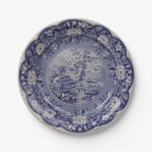Blue white willow delft faux porcelain floral paper plates