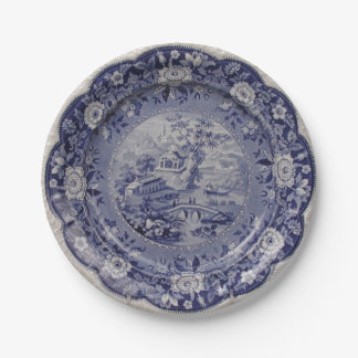 Blue white willow delft faux porcelain floral paper plates