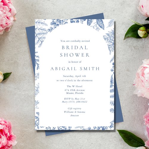 Blue White Willow Floral Bridal Shower Invitation