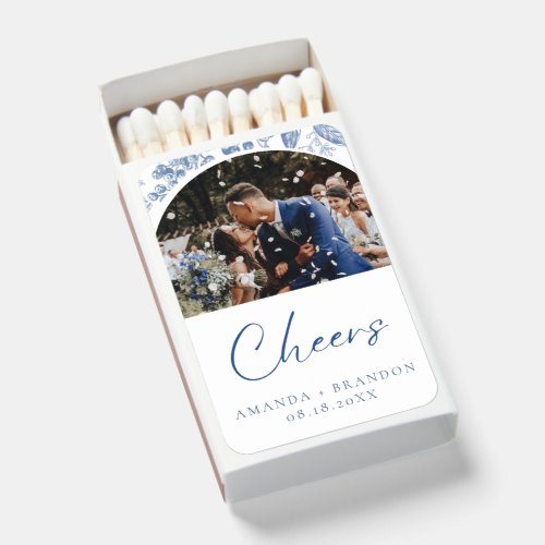 Blue White Willow Floral Photo Wedding Matchboxes