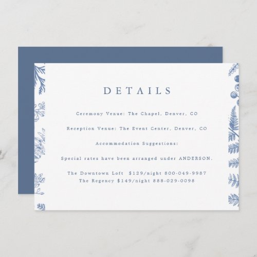 Blue White Willow Floral Wedding Enclosure Card