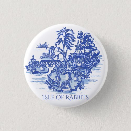 Blue   White Willow Rabbit FloraI Island Pagoda Button
