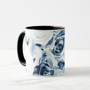 Blue White Winter Floral Roses Vintage Shabby Chic Mug