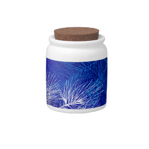 Blue White Winter Holiday Pine Candy Jar