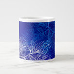 Blue White Winter Holiday Pine Large Coffee Mug<br><div class="desc">Winter holiday art with an elegant pattern of pine boughs and pinecones in blue and white on a background of deep blues and violets.  Click Customize It to add your name or message,  upload a photo,  even save your design for later.</div>