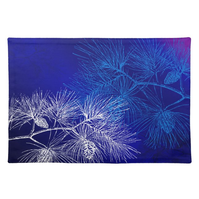 Blue White Winter Holiday Pine Placemat (Front)