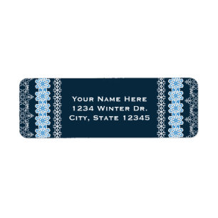 Blue & White Winter Lace Elegant Holiday Party Label