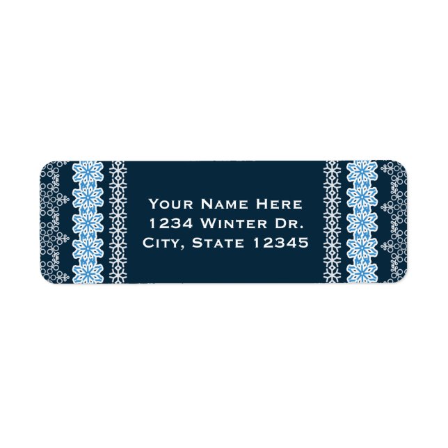 Blue & White Winter Lace Elegant Holiday Party Label (Front)