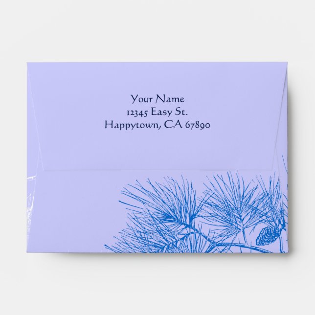 Blue White Winter Pine Custom Address A6 Envelope (Back (Top Flap))