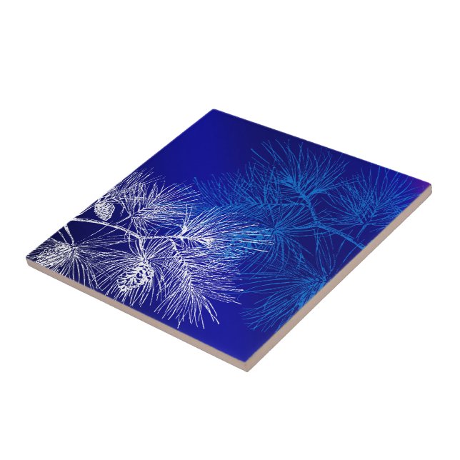 Blue White Winter Pine Pattern Ceramic Tile (Side)