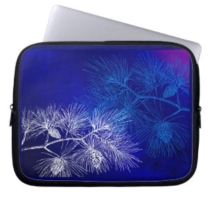 Blue White Winter Pine Pattern Laptop Sleeve